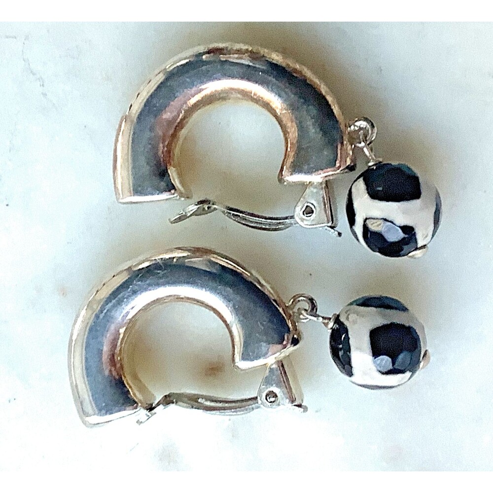 Sterling Giraffe Agate Earrings Stretch Bracelet 925 Silver Black White Stones - Picture 5 of 13